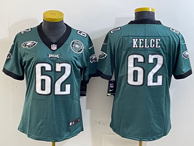 Women Philadelphia Eagles #62 Kelce Green 2025 Nike Vapor Limited NFL Jersey style 5